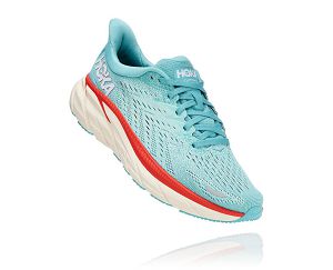 Hoka One One Clifton 8 Womens Wide Running Shoes Aquarelle/Eggshell Blue | AU-2307865